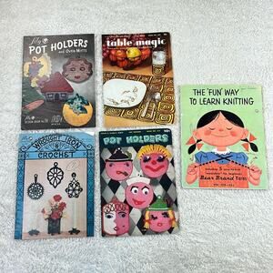 Lot 5 Crochet Knit vtg 50s books Clarks Lily Design - Wrought Iron, Pot holders